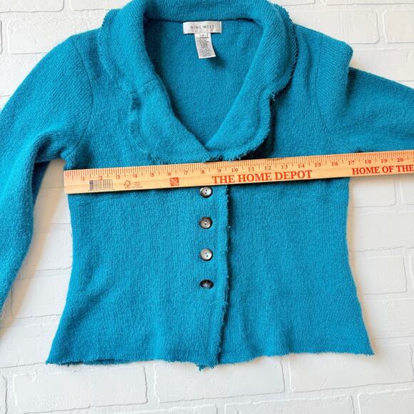 Nine West Women's Turquoise Blue Wool Blend Scalloped Collar Cardigan sz M - Picture 5 of 7